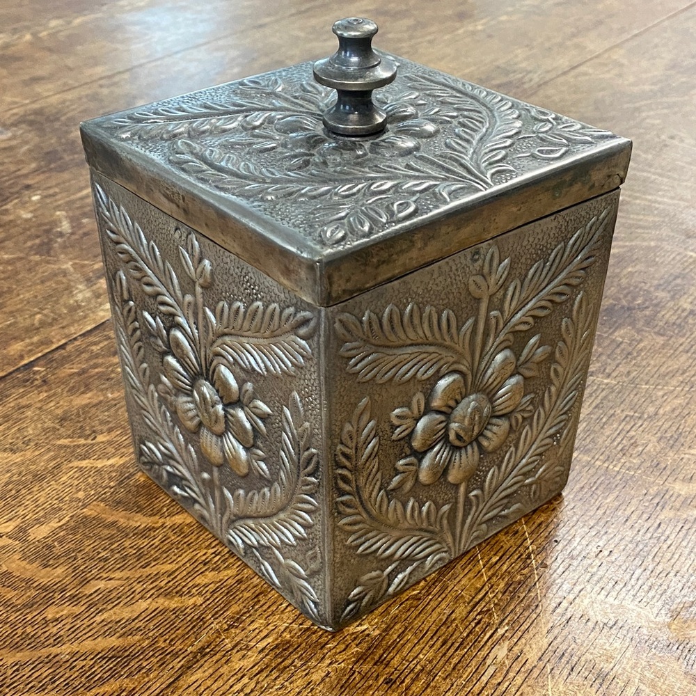 Ornate Metal Box with Floral Design